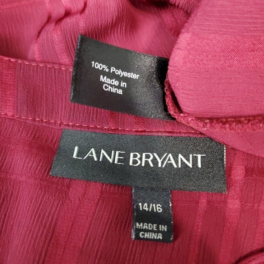 Lane Bryant Peasant Top Plus Size 14/16 Ruffle Pleated Long Sleeve Tie Neck Red - Picture 5 of 6